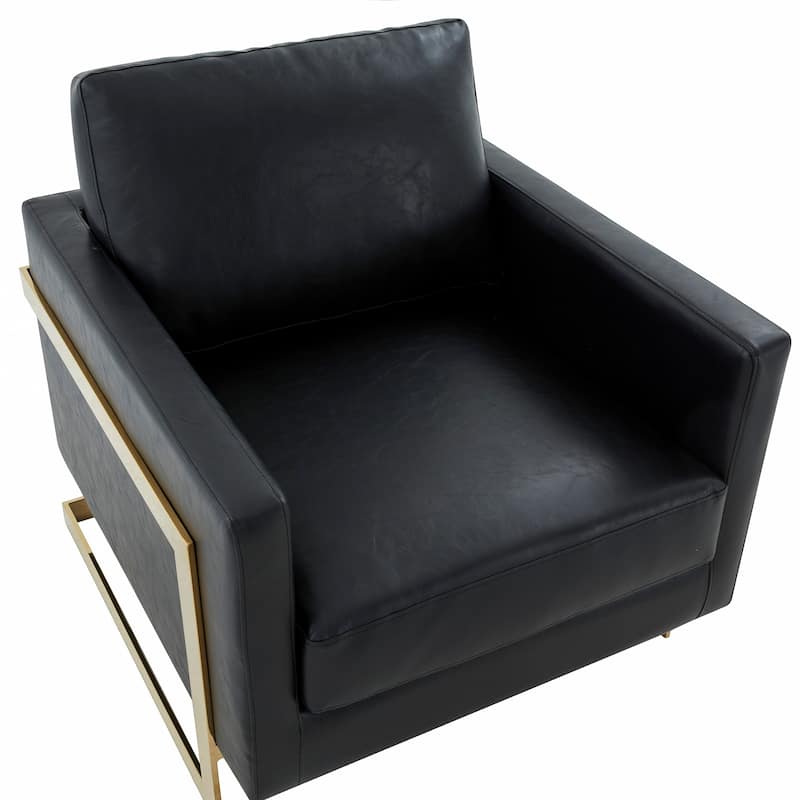 Lincoln Leather Accent Chair With Gold Frame Modern Single Seater Sofa for Living Room and Bedroom - 34"