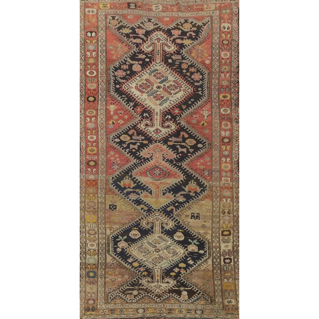 Hand Knotted Oriental 100% Wool Carpet Traditional Tribal Multi-Colored Shiraz Runner Rug - 9' 7'' X 4' 3''