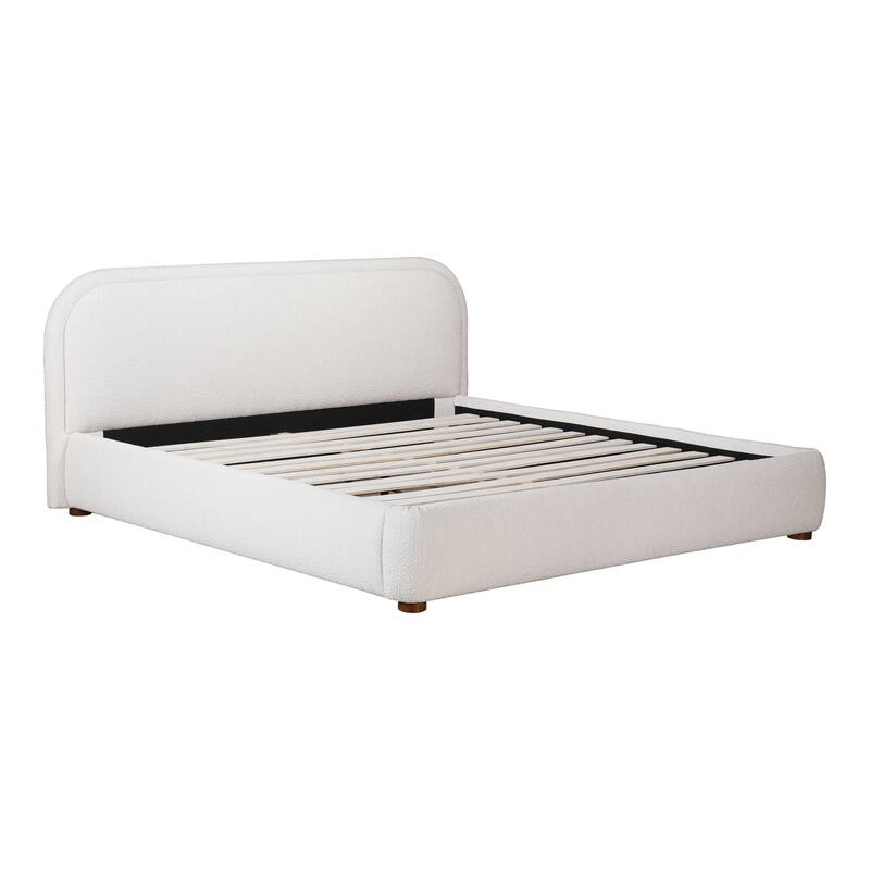KING BED - Modern Upholstered Platform Bed - Oatmeal Finish - Wooden Frame - Storage Design