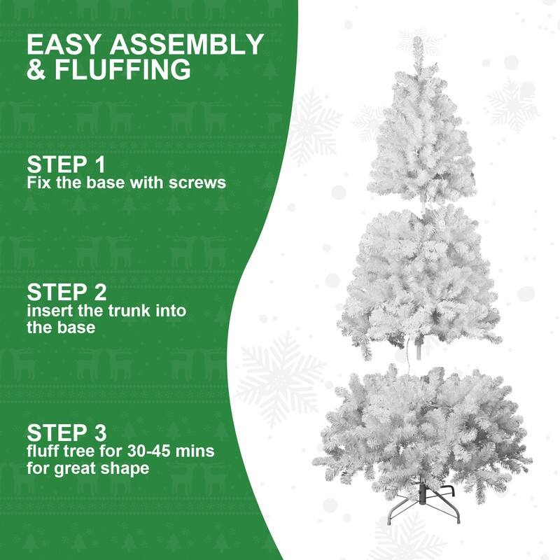 White Christmas Tree with Memory Wire, Hinged Artificial PVC Tree, Easy Assembly Holiday Xmas Tree for Indoor Decor