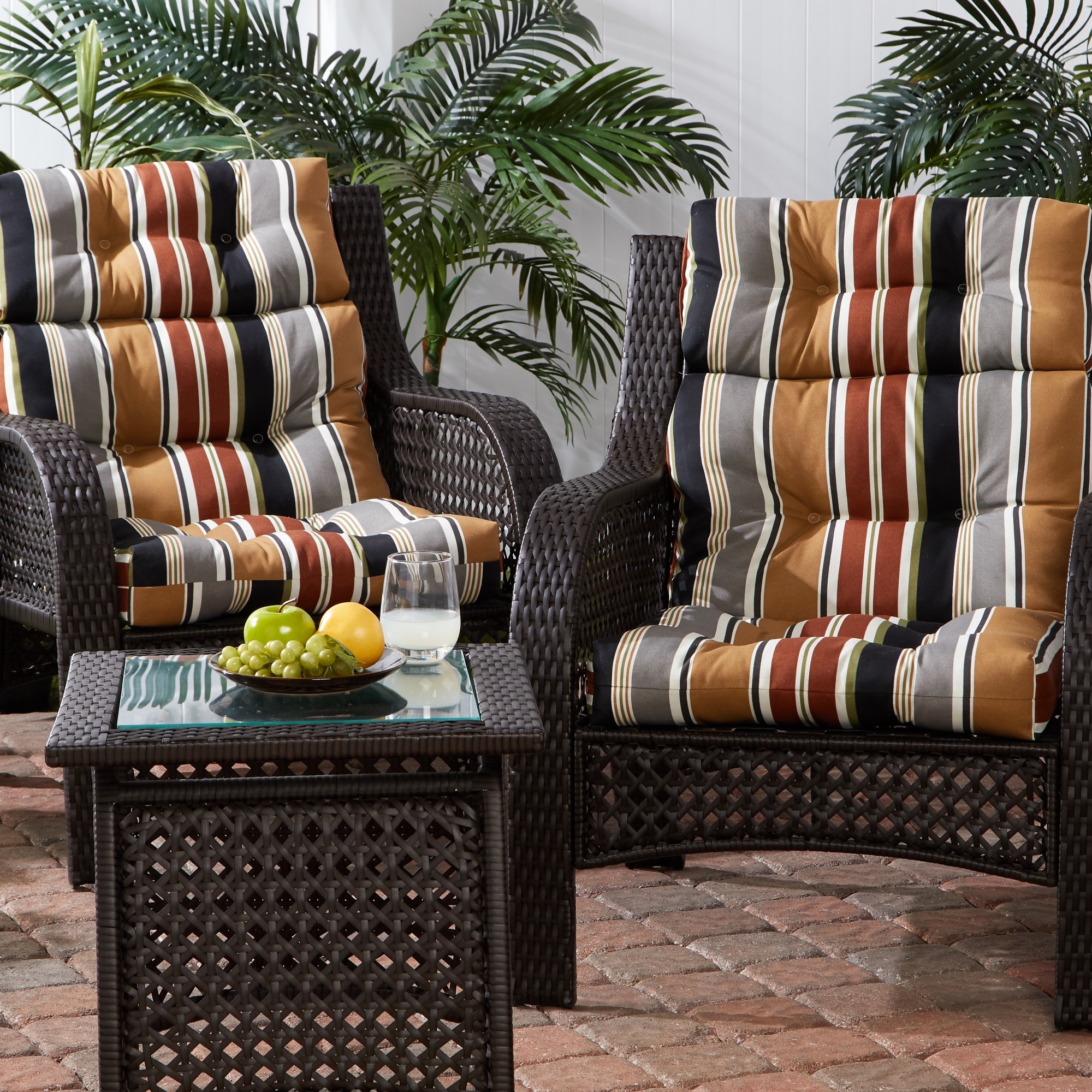 Brick Stripe 44-in x 22-in Outdoor High Back Chair Cushion (Set of 2) (Cushions Only)