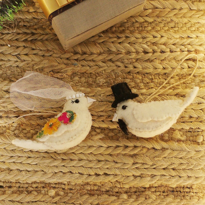 Novica Handmade Flying Bride & Groom Wool Felt Ornaments (Set Of 2)