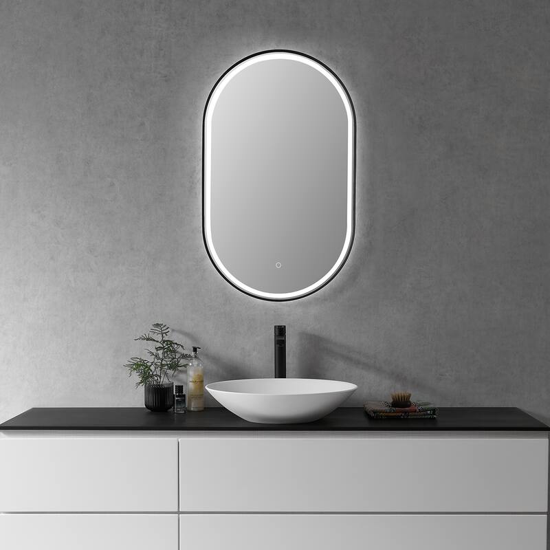 Altair Oleggio Oval Framed in Matte Black Vanity LED Lighted Wall Mirror - 36 in.