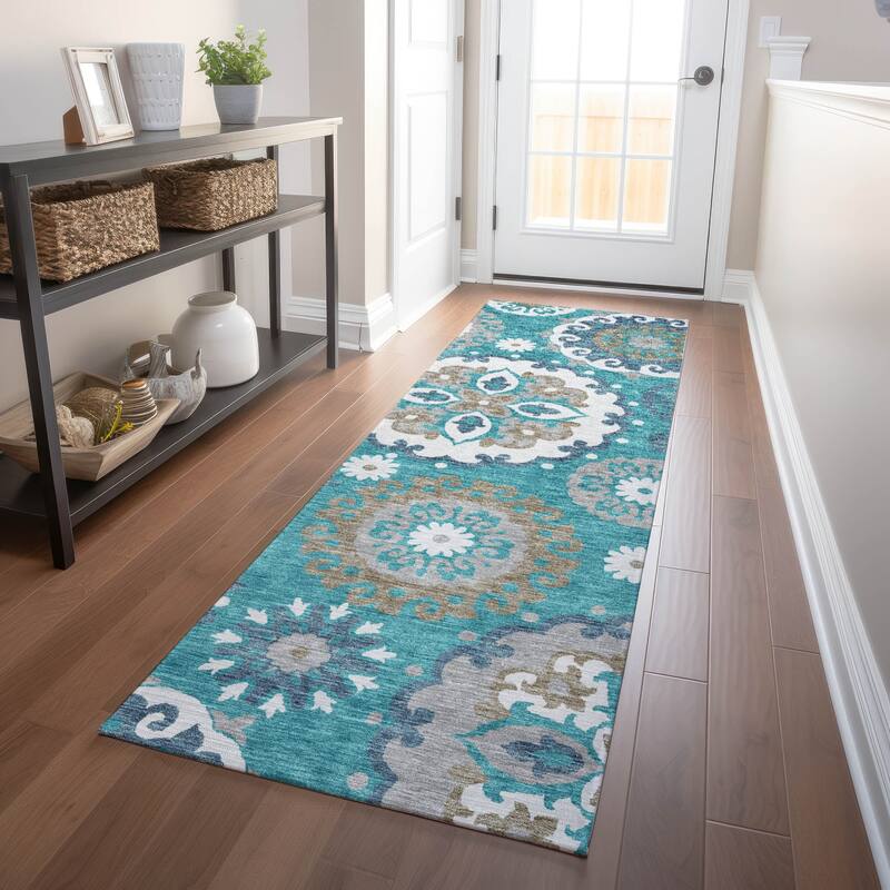 Premium Washable Super Soft Boho Suzani Mayfield Rug - Teal - 2' 3" x 7' 6" - Runner