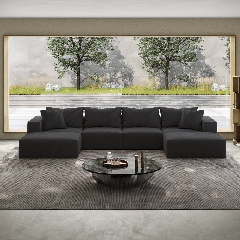 Modular L Shaped Sectional Sofa with Ottoman, Oversized Chenille Cloud Sofa, Upholstered 6 Seater Sofa with 6 Pillows