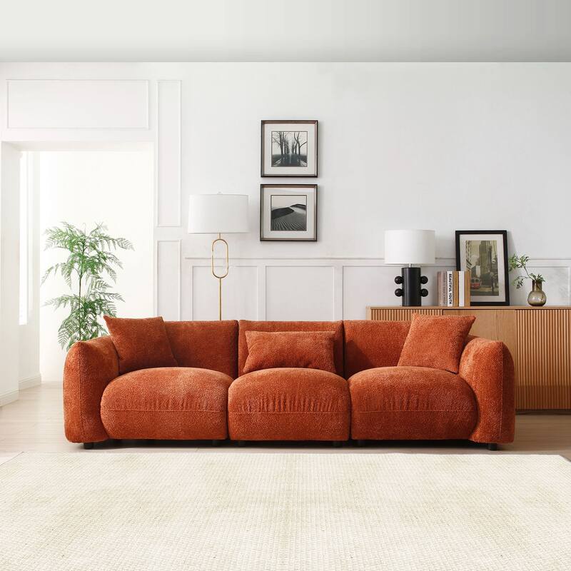 Mid Century Modern 102.36" Boucle Upholstered 3-seater Sofa with Pillows for Livingroom