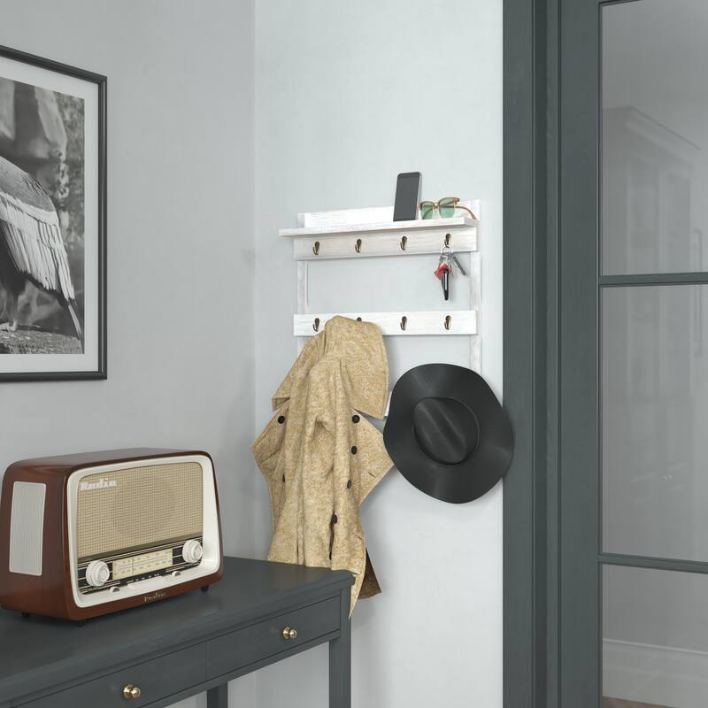 Wall Mount Coffee Mug Rack with Upper Storage Shelf