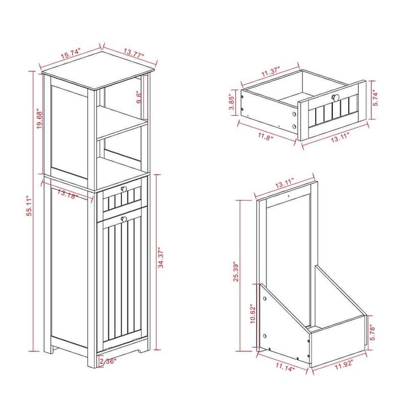 One-Compartment One-Drawer Tilt-Out Laundry Sorter Cabinet - White