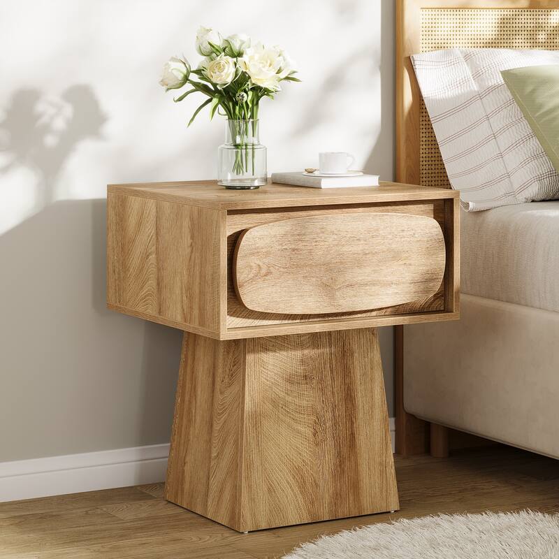 Nightstand Accent Farmhouse Bedside with Oval-Shaped Handle, Easy Assembly Natural - large