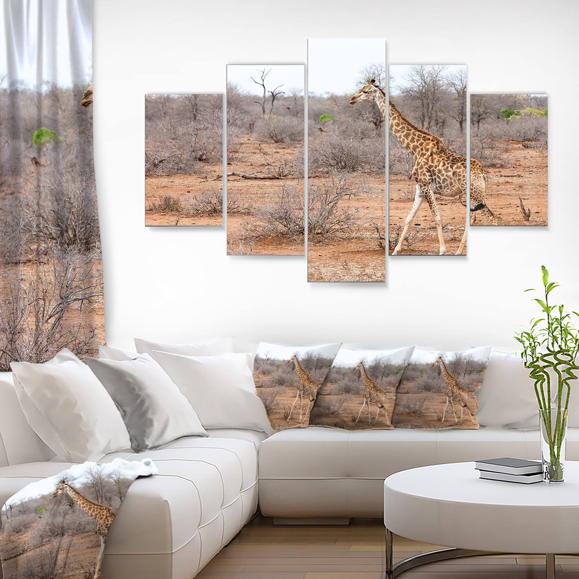 Designart 'Giraffe Walking through African Forest' Modern Animal Metal Wall Art Bed Bath