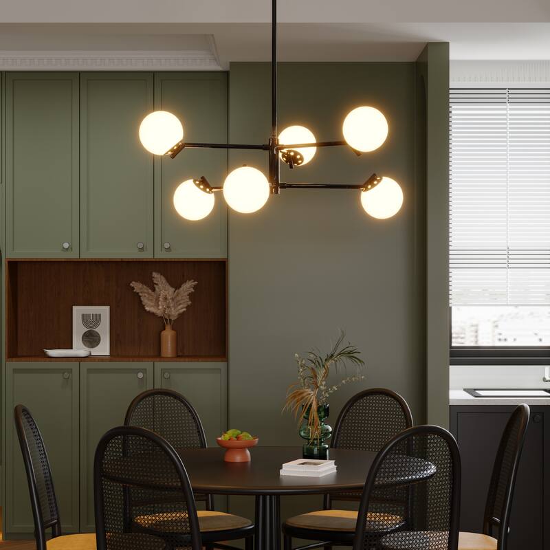 6-Light Modern Sputnik Chandelier with Glass Globe for Dining Room