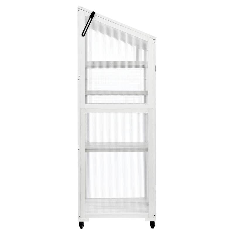 Wooden Large Greenhouse with Wheels and Adjustable Shelves - 62 Inch