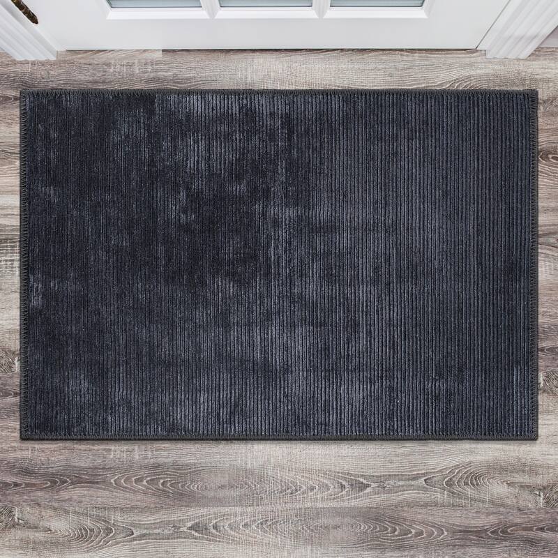 Contemporary Distressed Stripe Machine Washable Area Rug - 2' 1" x 3' - Dark Gray - Rectangle