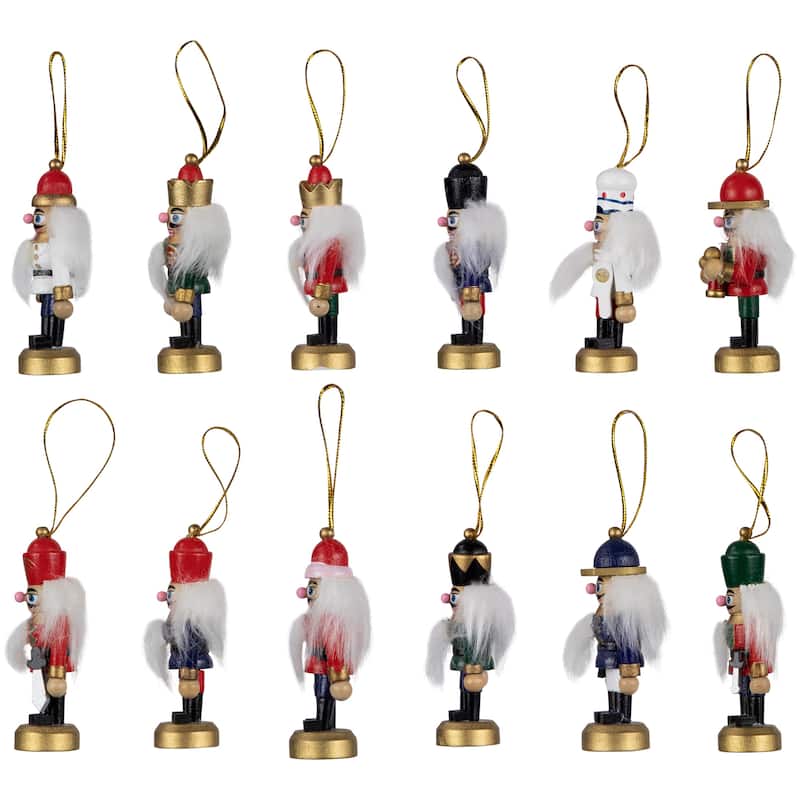 12-Piece Red and Blue Mini Christmas Nutcracker Ornament Set 3.25"