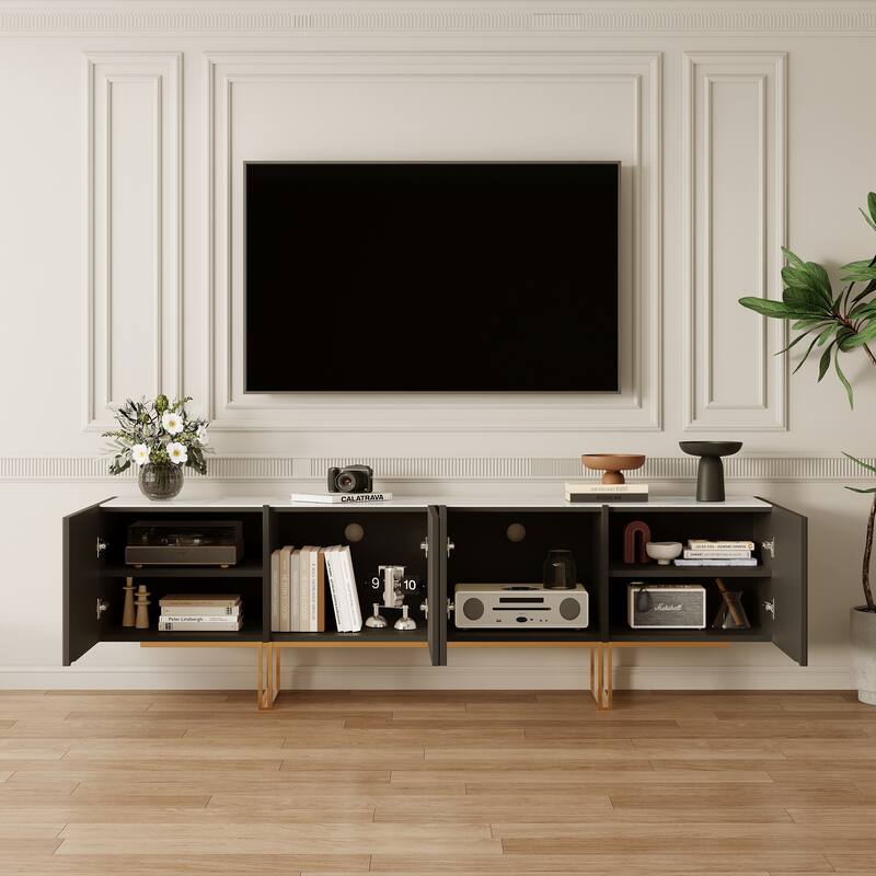 78.7'' TV Stand, Entertainment Center with Faux Marble Top