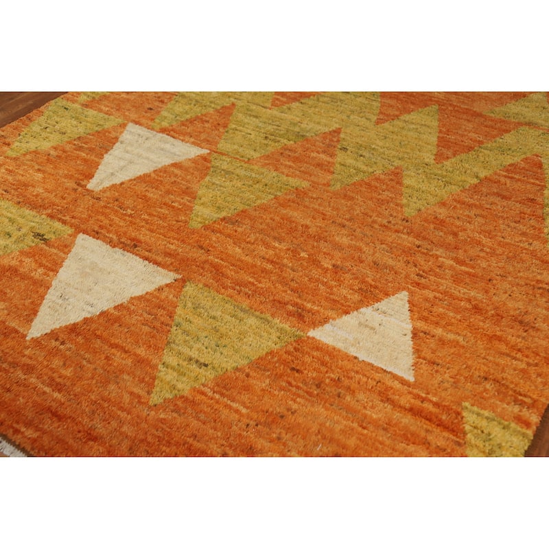 Orange Moroccan Oriental Area Rug Handmade Modern Bedroom Wool Carpet - 6'9" x 9'10"