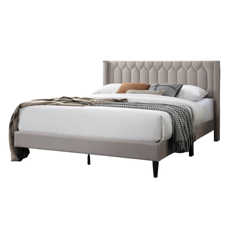 Queen Size Upholstered Platform Bed with Diamond Stitch Headboard and Modern Platform Design