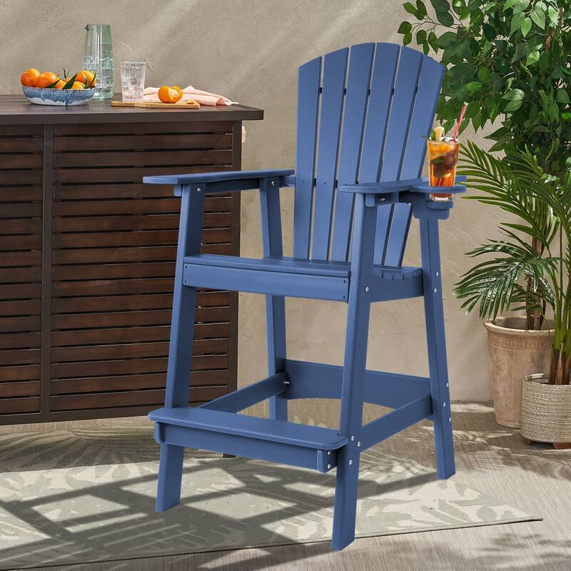 Vrakae Tall Adirondack Bar Stool Chair with Cup Holder - Navy Blue
