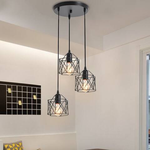 Industrial Wrought Iron 3-Light Metal Cage Pendant Lighting - H6.1''