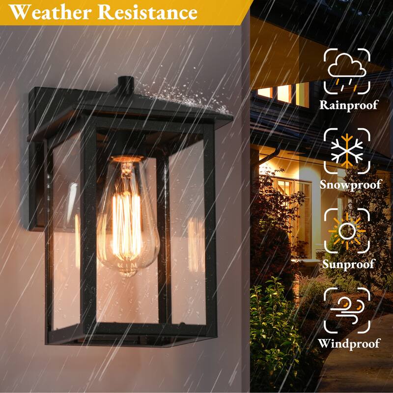Modern Black 1-Light Outdoor Wall Sconce Farmhouse Patio Lantern - L 6.3" x W 8.7" x H 11"