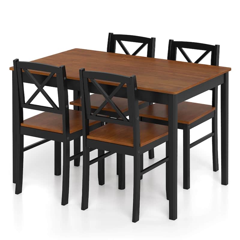 Costway 5 Piece Dining Table Set for 4 People with Rubber Wood Legs,