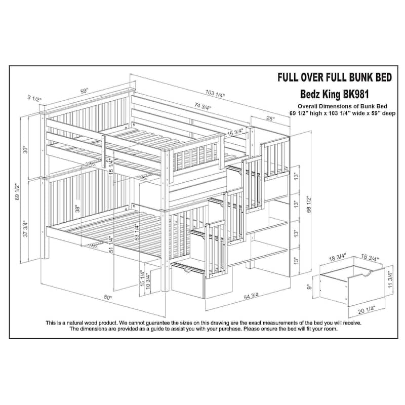 Taylor & Olive Trillium Full over Full Stairway Bunk Bed, Full Trundle