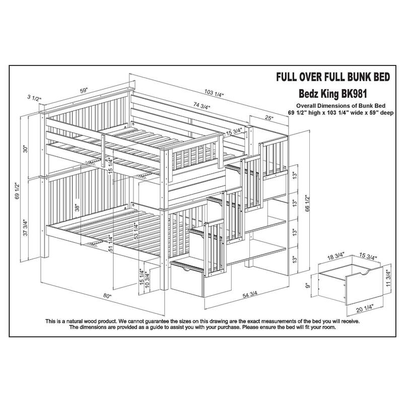 Taylor & Olive Trillium Full over Full Stairway Bunk Bed, Twin Trundle