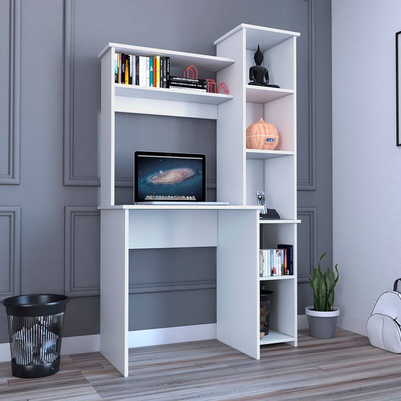 Compact Computer Desk with Hutch, Bookcase, and Spacious Workspace for Home Offices