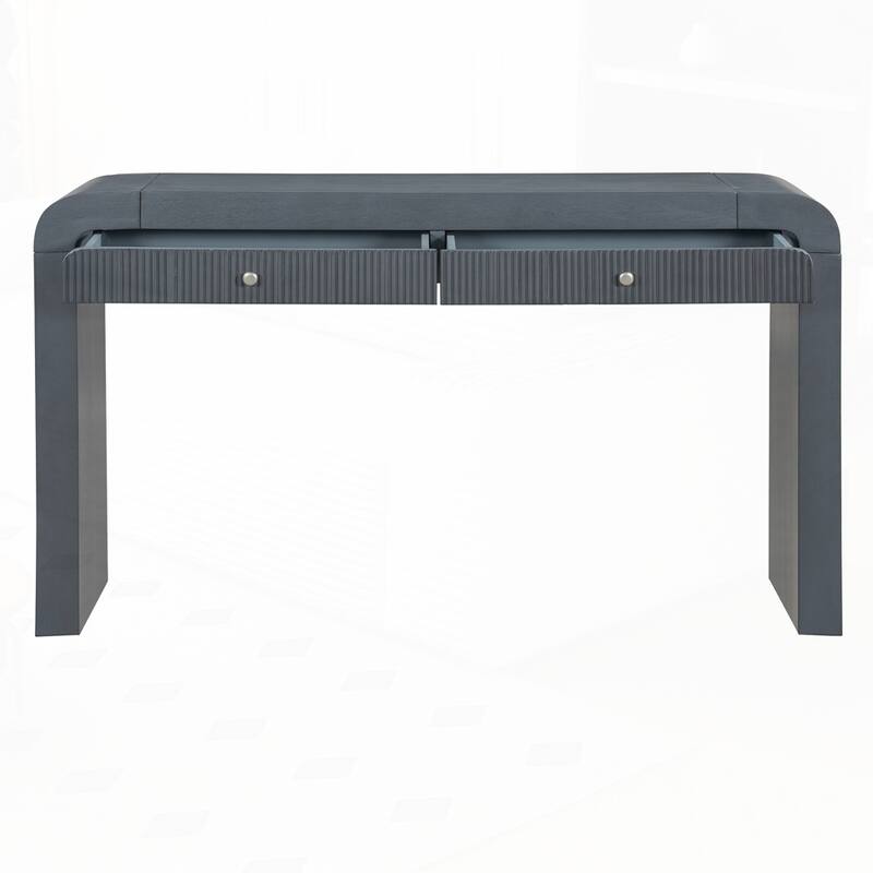 Curved Corners Rustic Console Table with Fluted Drawer Front