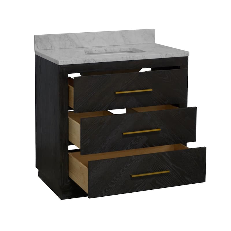 KitchenBathCollection Avery 36" Bathroom Vanity with Carrara Marble Top