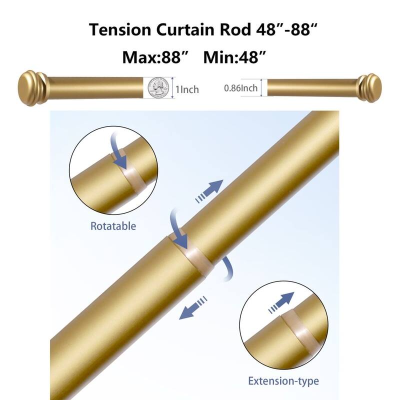 Drapery Window Curtain Rod- Lordear End Cap Finials Single Curtain Rod - Gold/Black/Silver - 48"~88" - Brushed - Gold