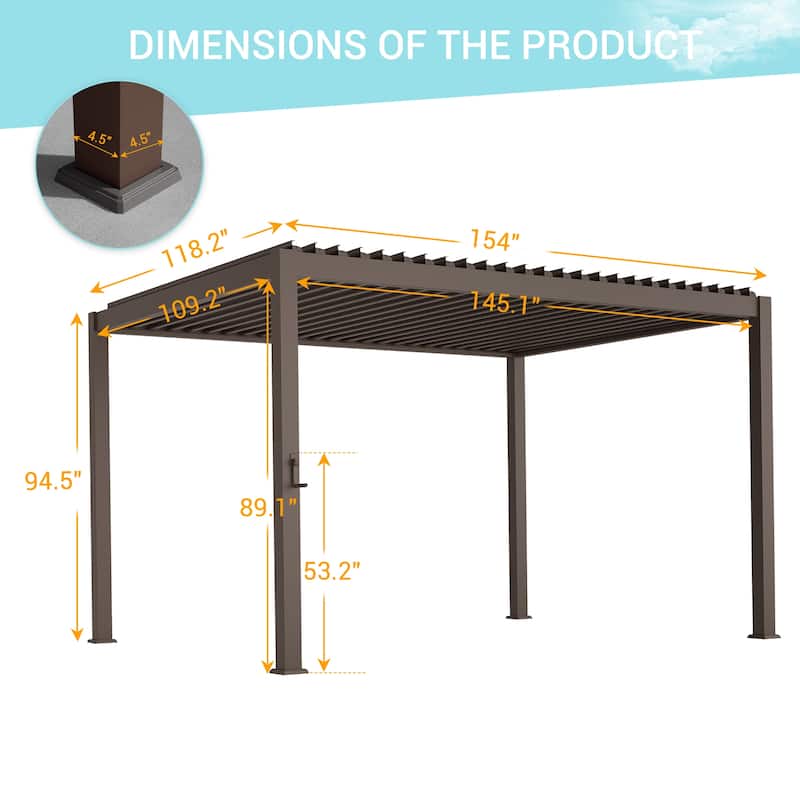 Outdoor Aluminized Steel Pergola, Modern Style with Adjustable Louvers and Concealed Water Drainage System