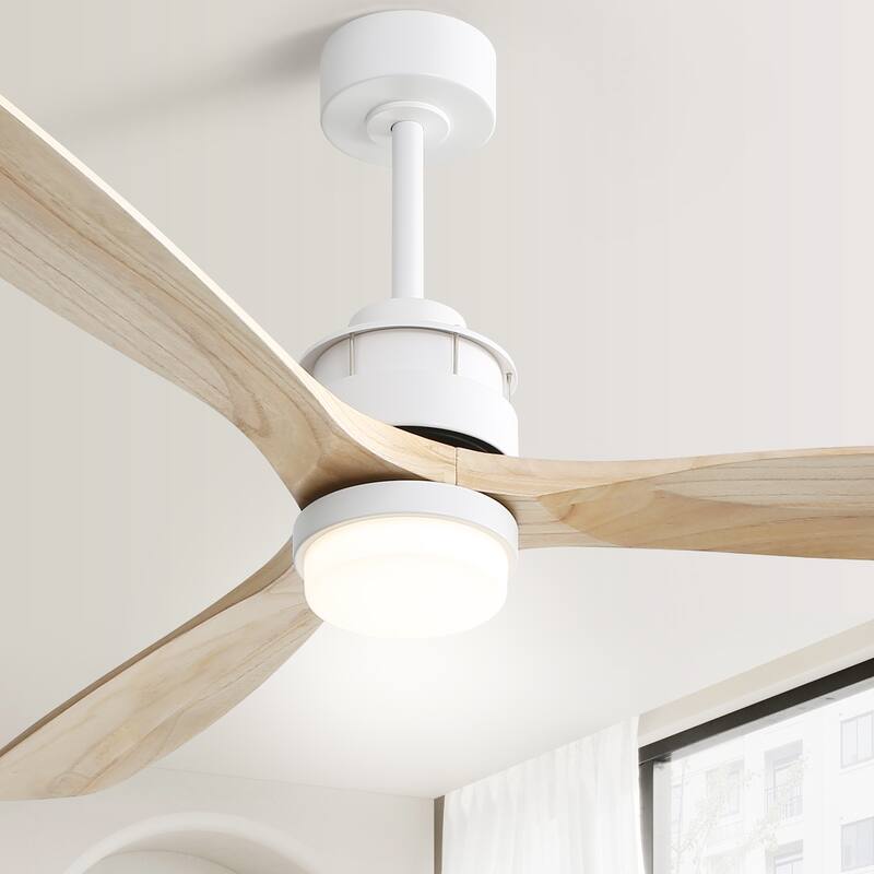 Sofucor 48/52/60 Inch Solid Wood Ceiling Fan with Light and Remote, Reverse Functions, Integrated Light Optional