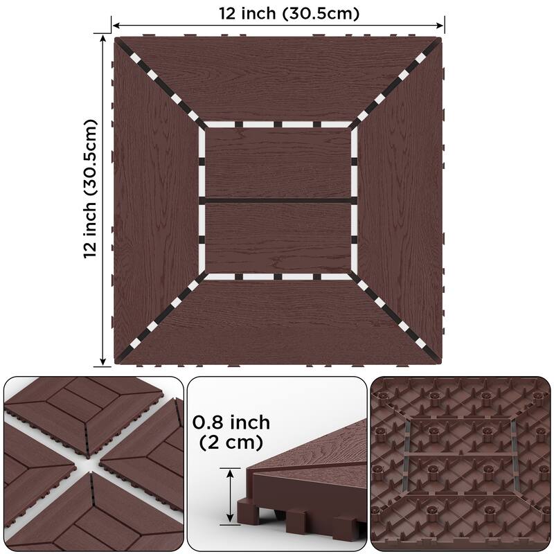 12 inch balcony deck tiles, DIY interlocking deck floor tiles, indoor and outdoor floor tiles,44pcs