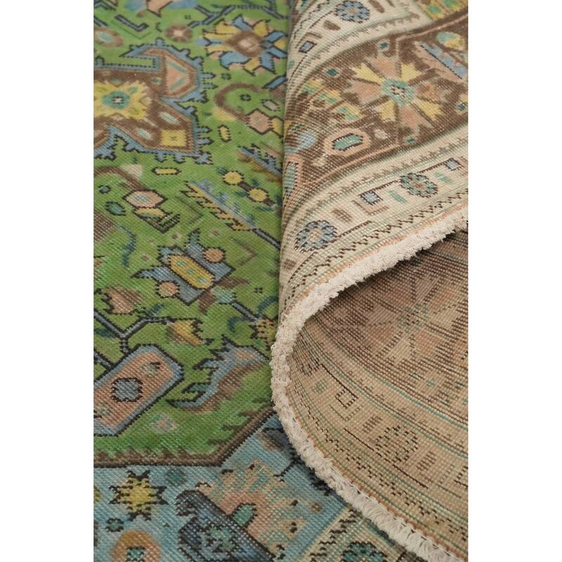 Hand Knotted Oriental 100% Wool Carpet Traditional Floral Green Tabriz Area Rug - 9' 5'' X 6' 4''