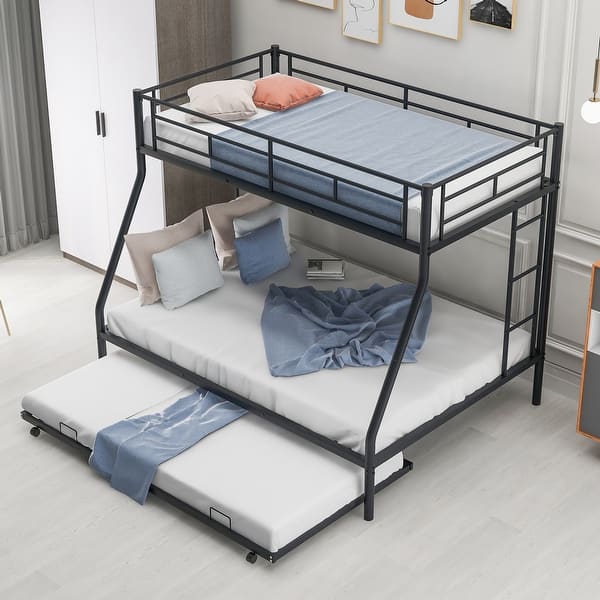 slide 2 of 25, Twin Over Full Metal Bunk Bed with Twin Trundle Sturdy Steel Bunk Beds Frame with 2 Side Ladders, Twin Over Full Triple Bunkbed Black - Full