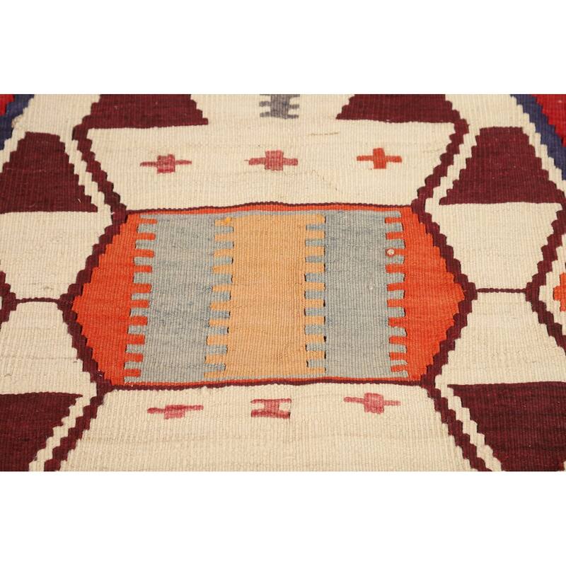 Geometric Kilim Qashqai Persian Vintage Rug Hand-Woven Wool Carpet - 4'5"x 8'1"