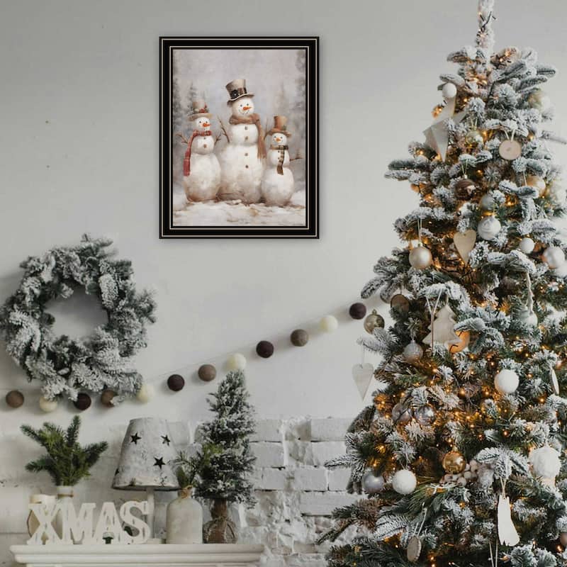 Framed Wall Art - Three Snowman Pals, Black Frame
