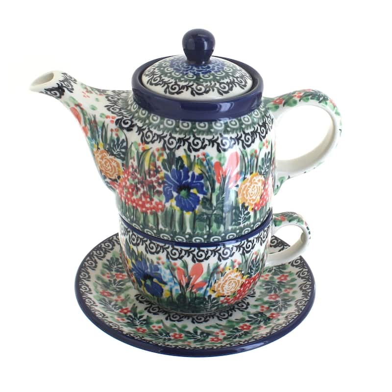 Blue Rose Polish Pottery 423 Caramika Artystyczna Tea for One