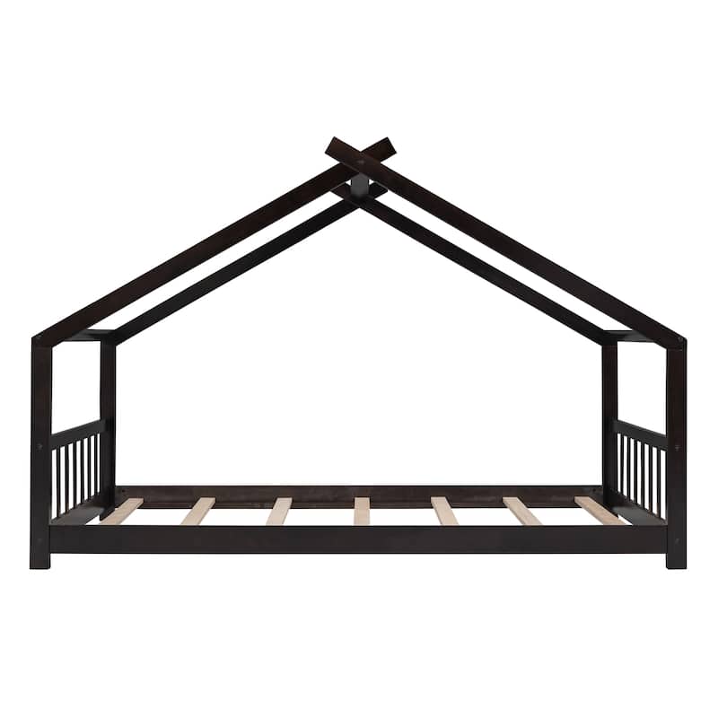 Twin Size House Bed Wood Bed, Espresso