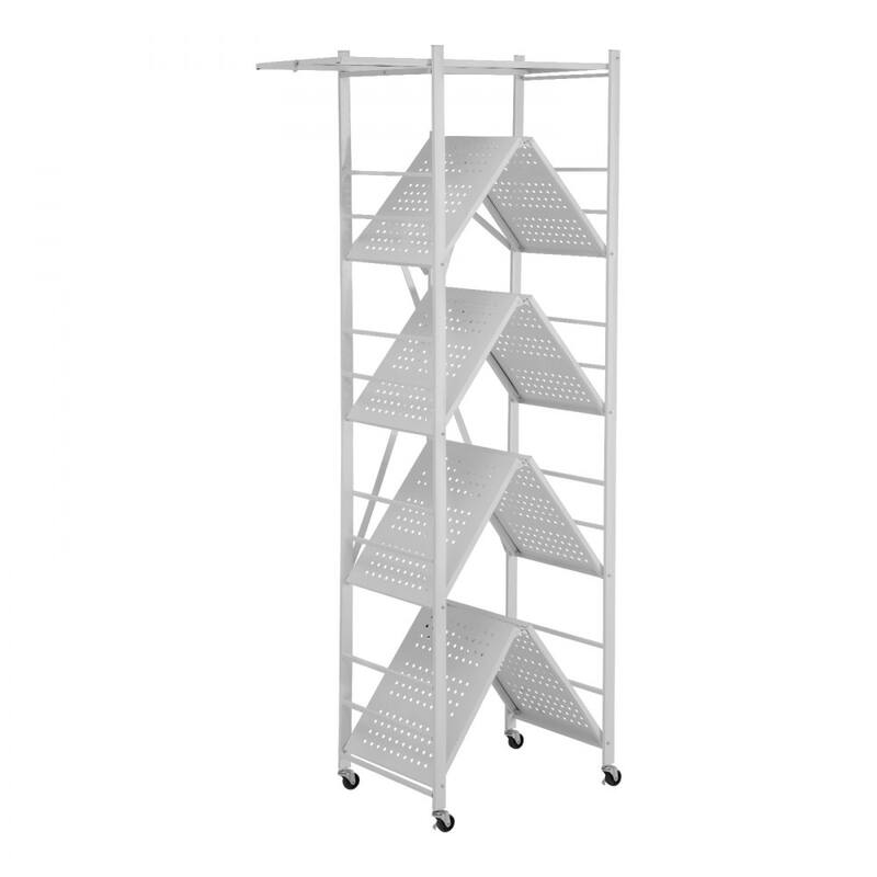 White Carbon Steel Folding Garage Storage Shelf with Wheels and 750 lbs Capacity - 14 x 32 x 72 in