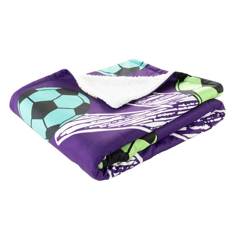 Lush Decor Girls Soccer Kick Sherpa Throw