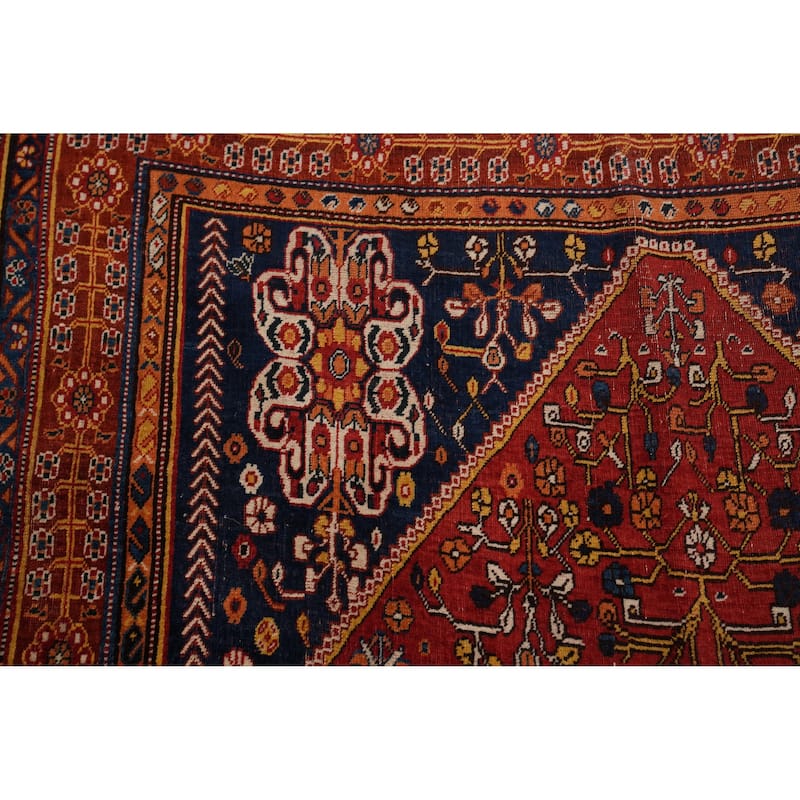 Hand Knotted Oriental 100% Wool Carpet Traditional Floral Oranges & Rust Qashqai Area Rug - 8' 6'' X 5' 1''
