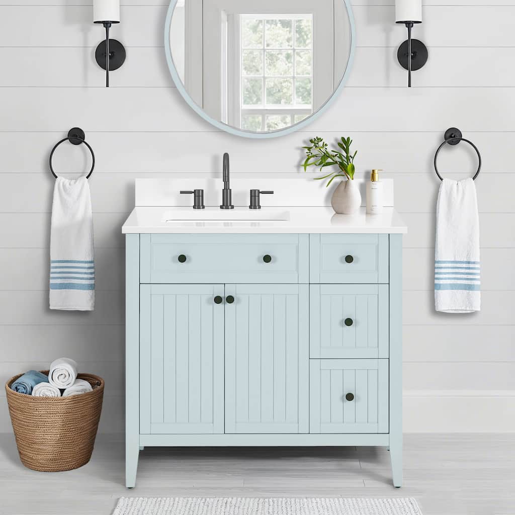 Layla Bathroom Vanity in Ice Blue with White Engineered Stone Top