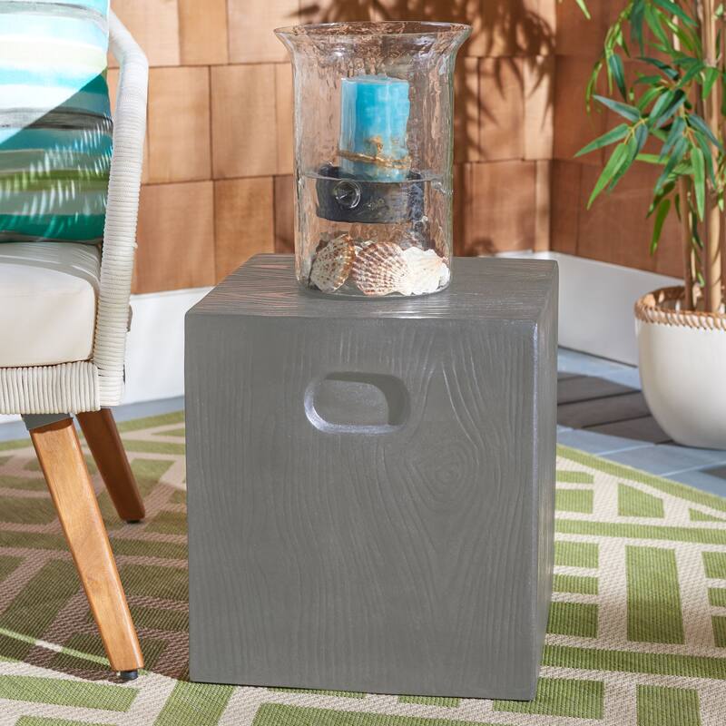 SAFAVIEH Cube Concrete Indoor/ Outdoor Accent Table (Dark Grey) - 14.9"x14.9"x16.5"