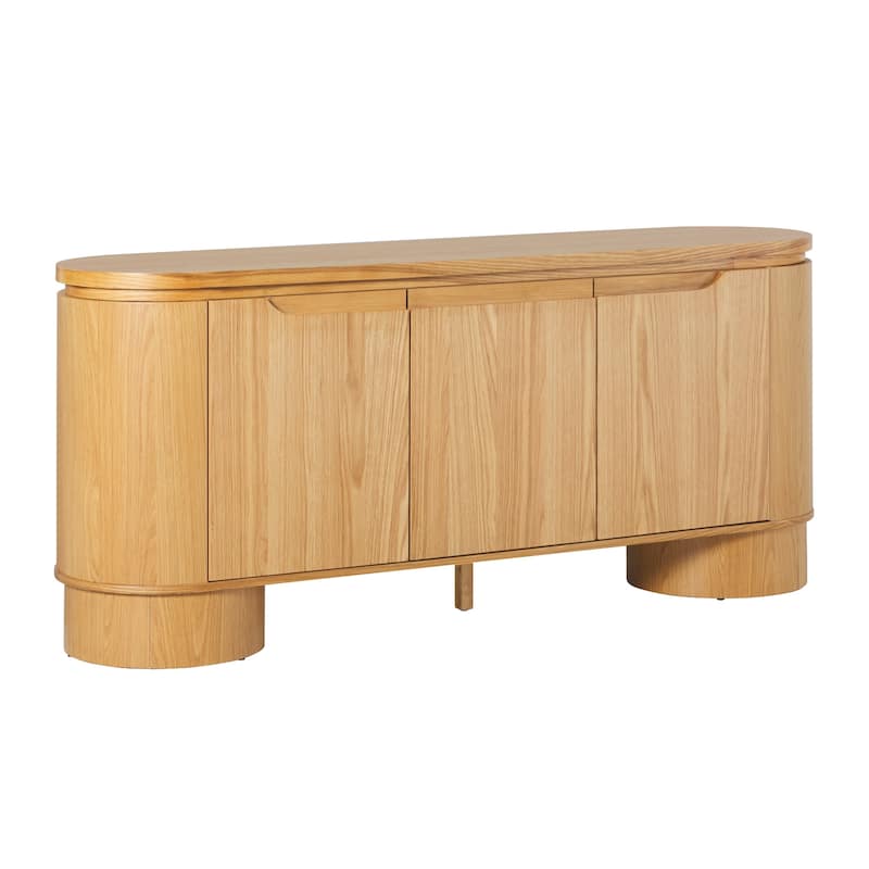 Walker Edison Modern Large Curved Solid Oak Wood Veneer Sideboard