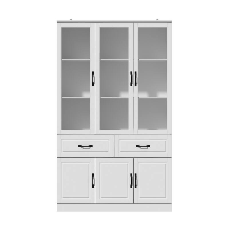 78.7"Modular White Curio Bookcase Cabinet w/Glass Doors Buffet Display