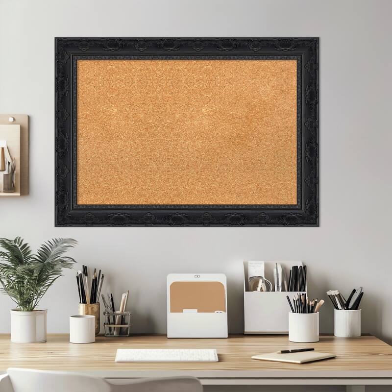 Filigree Gloss Black Framed Cork Board - Bulletin Board, Organization Board, Pin Board