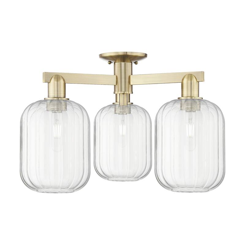 Innovations Lighting 716-3F-14-24 Preston Semi-Flush Cylinder Preston - Antique Brass / Clear