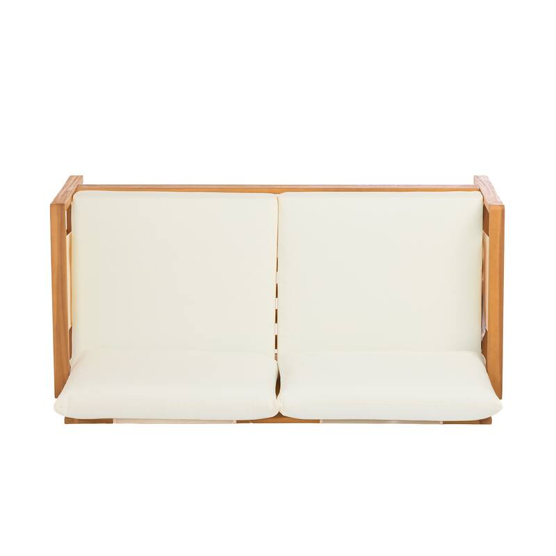 Christopher Knight Home - Arno Mid-Century Modern Outdoor Acacia Wood Sofa Seating Set with Cushions and Coffee Table